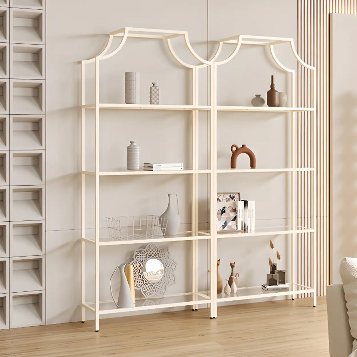 Elegant Iron Framed Open Back Display Bookshelf White Image - 4