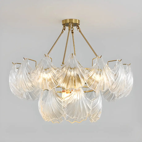 Elegant Large Glass Shell Gold Chandelier for Living Room Image - 1