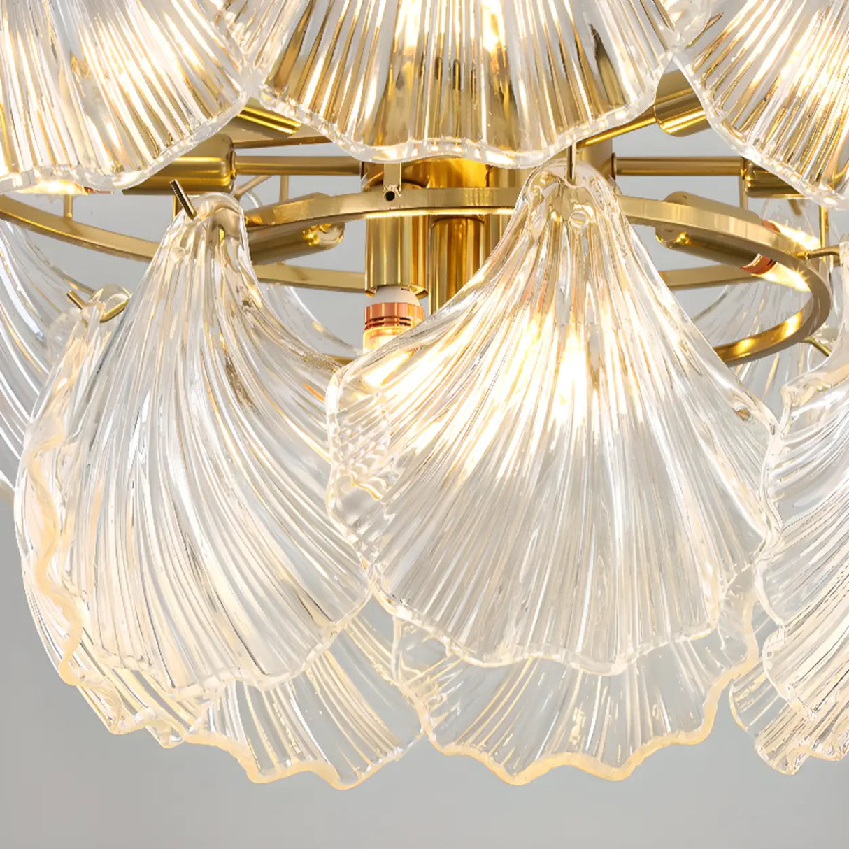Elegant Large Glass Shell Gold Chandelier for Living Room Image - 10
