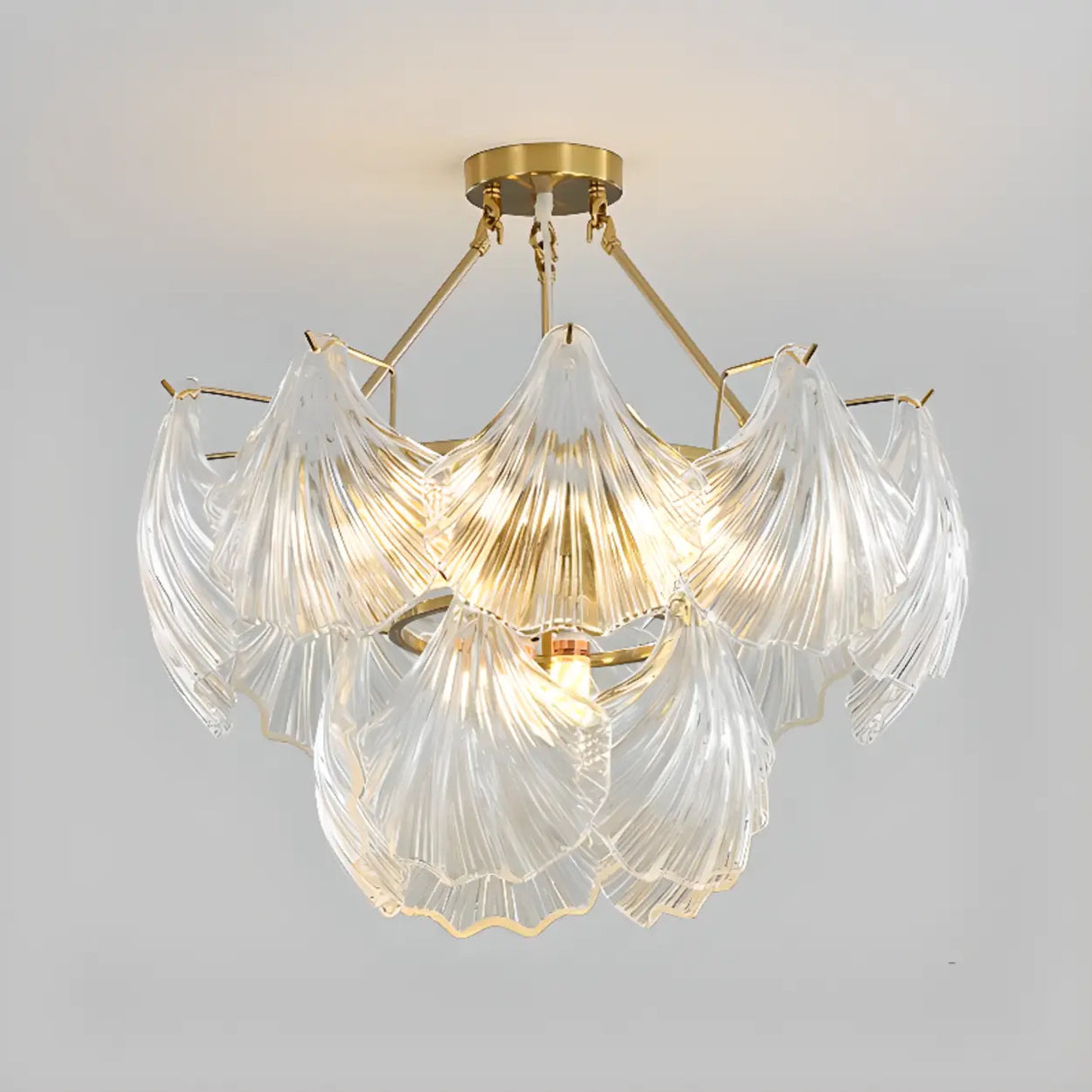 Elegant Large Glass Shell Gold Chandelier for Living Room Image - 2