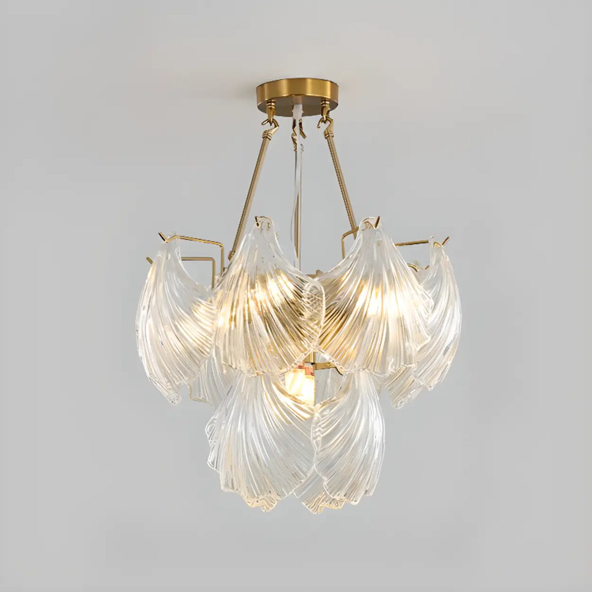 Elegant Large Glass Shell Gold Chandelier for Living Room Image - 3