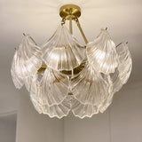 Elegant Large Glass Shell Gold Chandelier for Living Room Image - 4