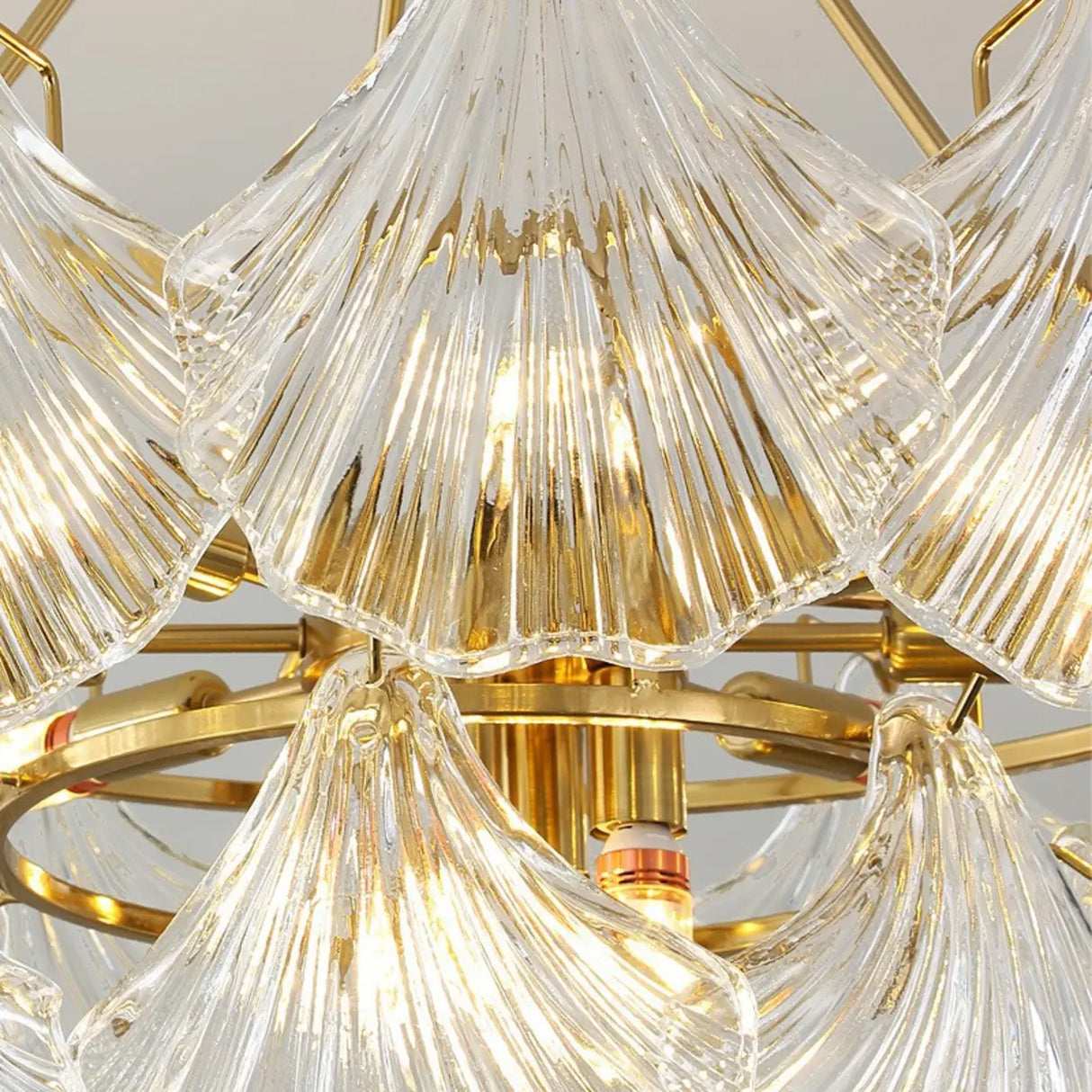 Elegant Large Glass Shell Gold Chandelier for Living Room Image - 9