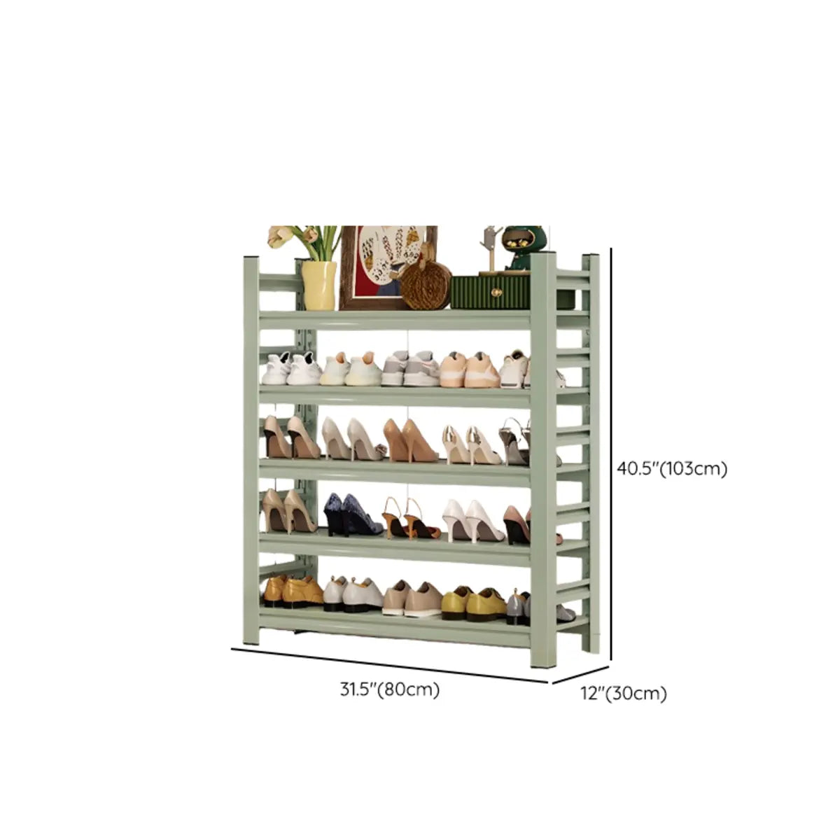 Elegant Layered Mint Green Metal Shoe Storage Rack Entryway Image - 23