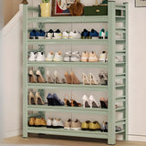 Elegant Layered Mint Green Metal Shoe Storage Rack Entryway Image - 3