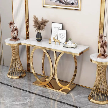 Elegant Marble Geometric Gold Standard Console Table Image - 1