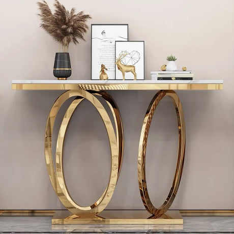 Elegant Marble Geometric Gold Standard Console Table Image - 2