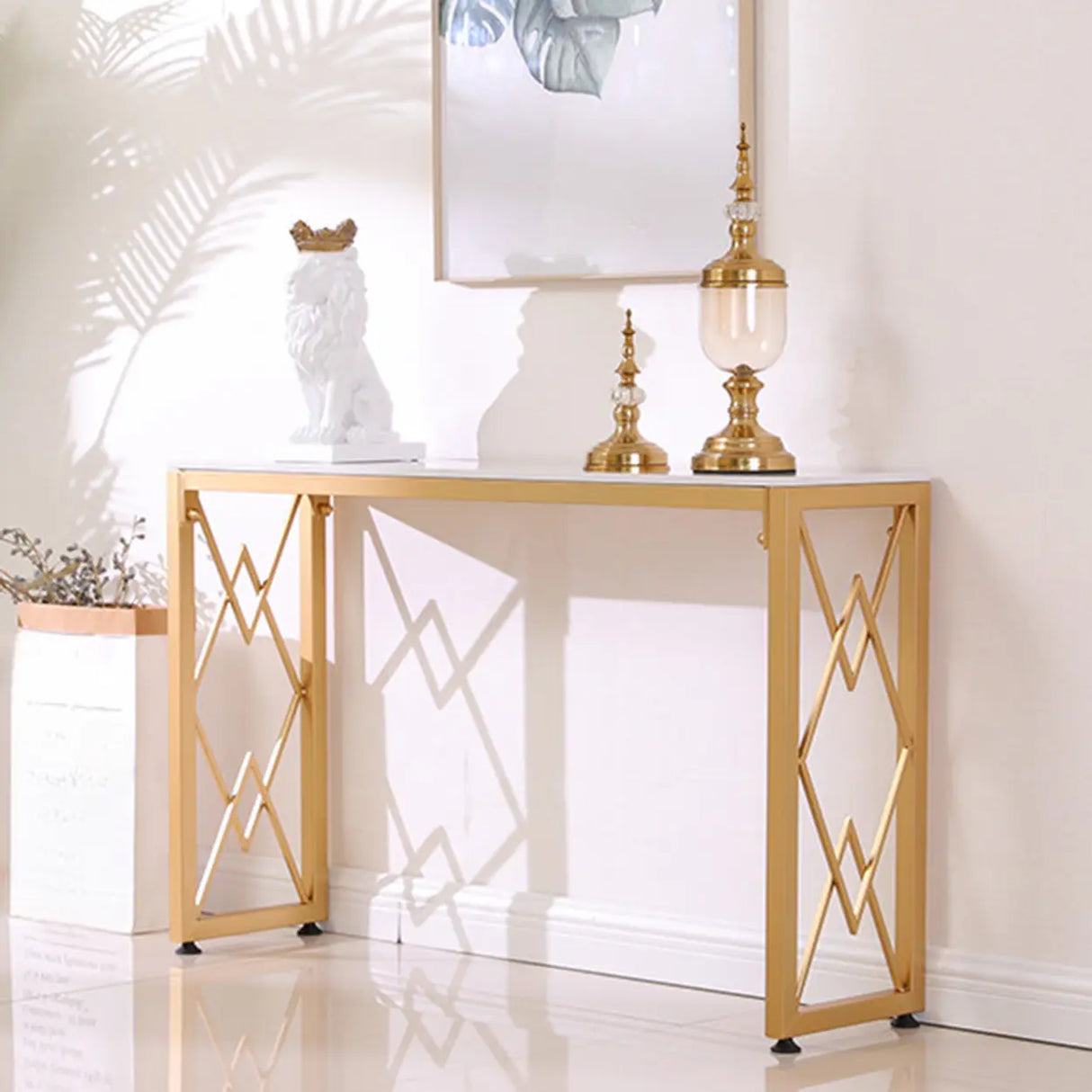 Elegant Marble Rectangular Gold Metal Base Console Table Image - 1