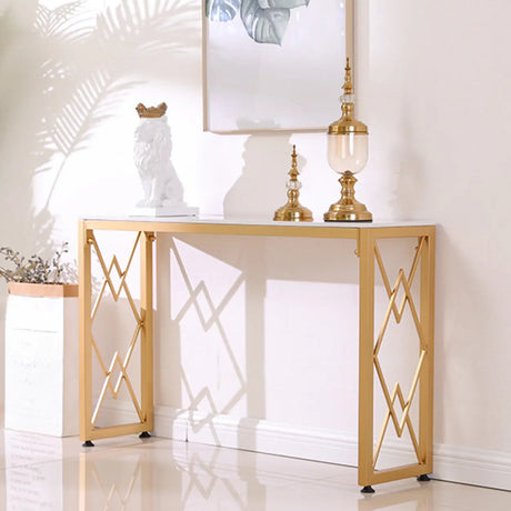 Elegant Marble Rectangular Gold Metal Base Console Table Image - 1