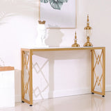 Elegant Marble Rectangular Gold Metal Base Console Table Image - 3