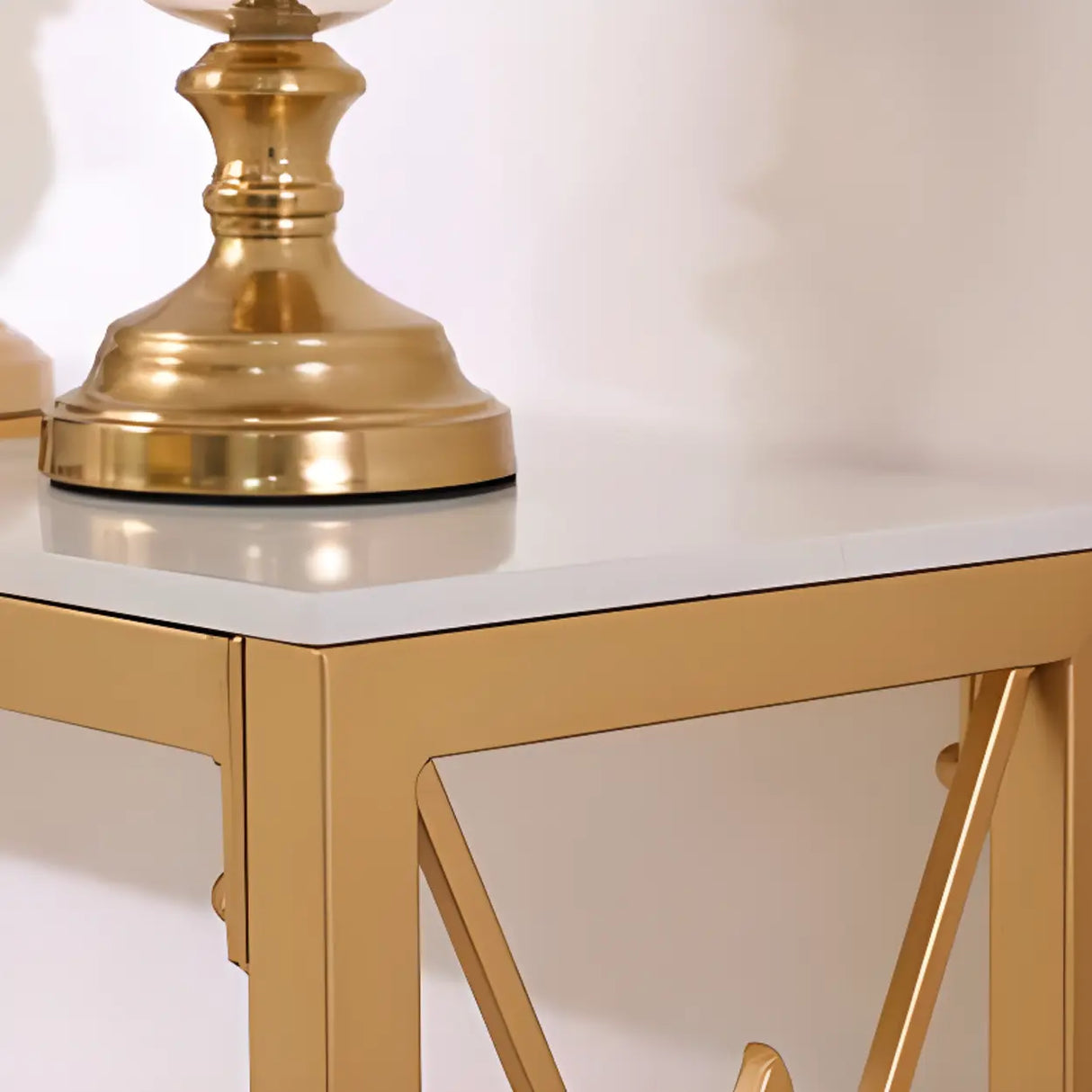 Elegant Marble Rectangular Gold Metal Base Console Table Image - 5