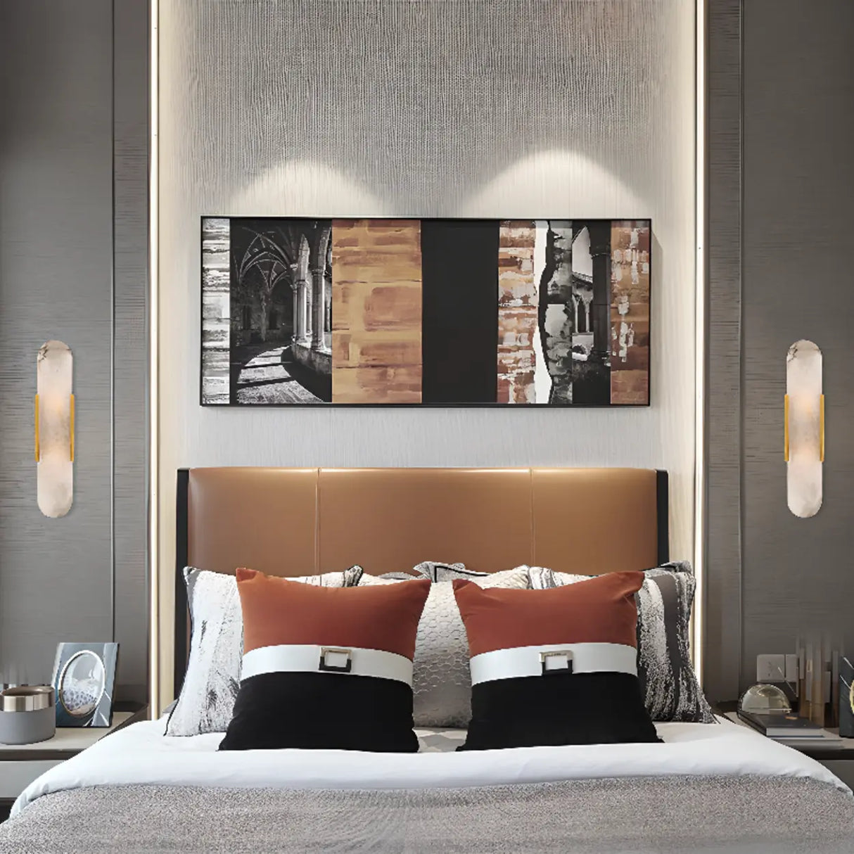 Elegant Marble Vertical Up Down LED Wall Sconce Image - 13