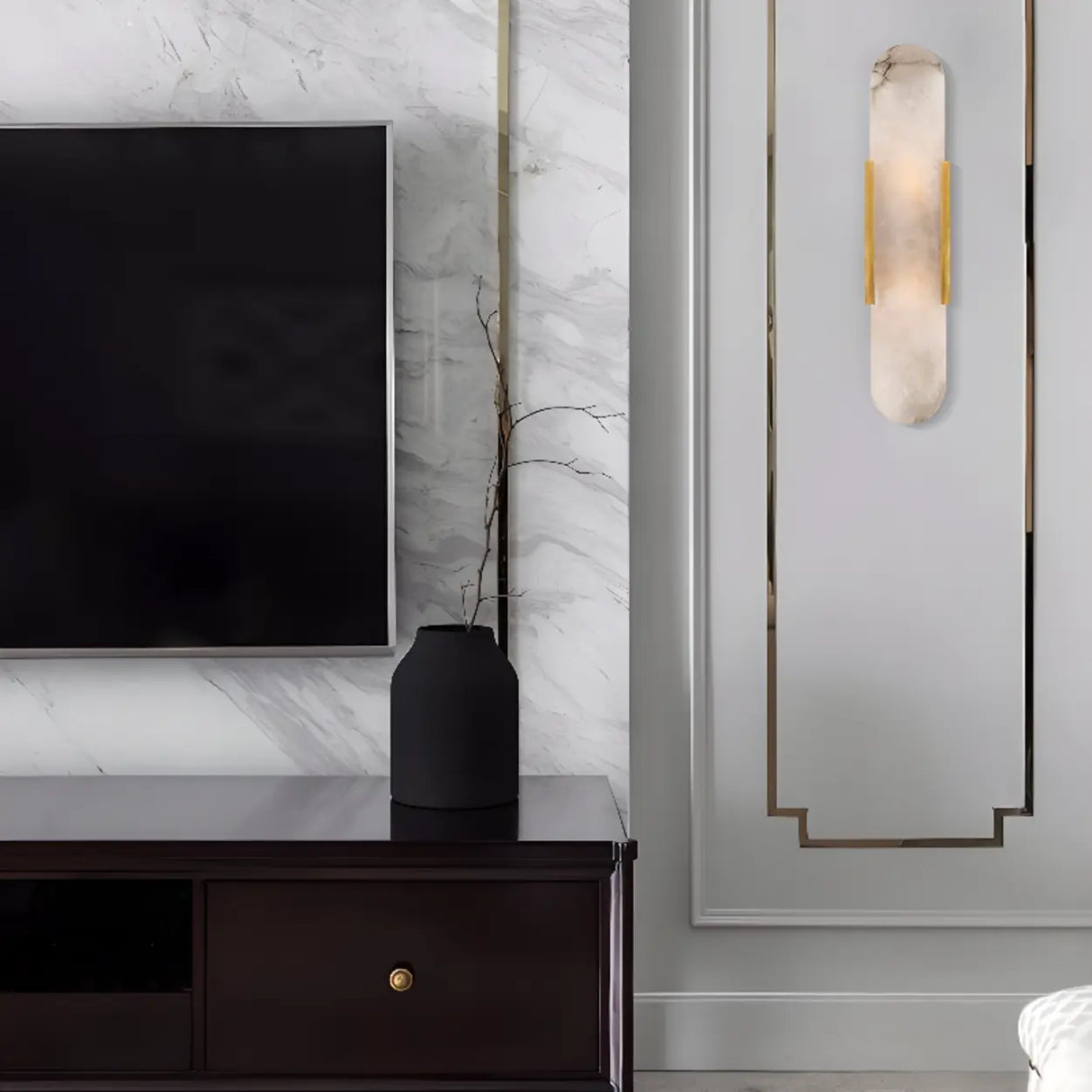 Elegant Marble Vertical Up Down LED Wall Sconce Image - 3
