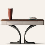 Elegant Metal  Curved Base Walnut Top Storage Console Table Image - 1