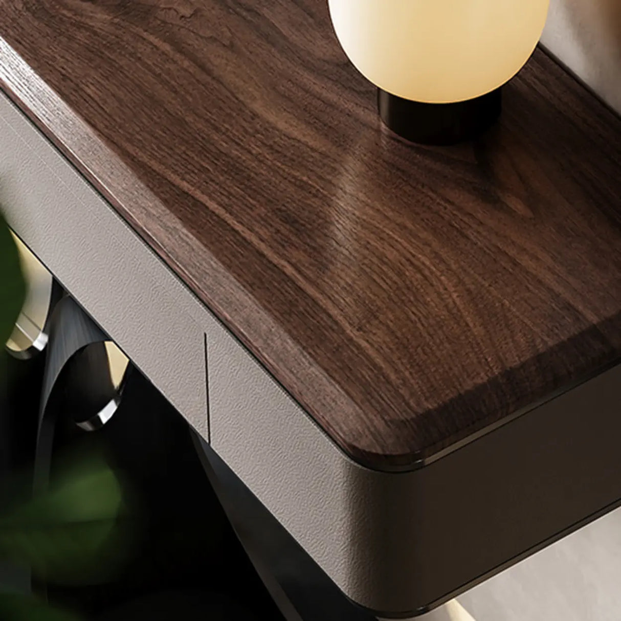 Elegant Metal  Curved Base Walnut Top Storage Console Table Image - 10