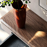 Elegant Metal  Curved Base Walnut Top Storage Console Table Image - 12