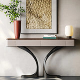 Elegant Metal  Curved Base Walnut Top Storage Console Table Image - 4