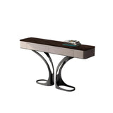 Elegant Metal  Curved Base Walnut Top Storage Console Table Image - 5