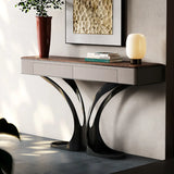 Elegant Metal  Curved Base Walnut Top Storage Console Table Image - 6
