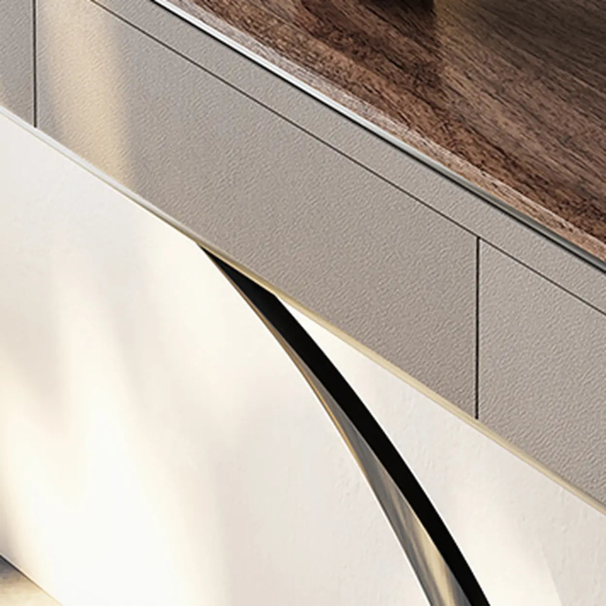 Elegant Metal  Curved Base Walnut Top Storage Console Table Image - 9
