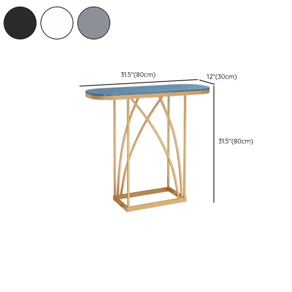 Elegant Metal Oval Marble Gold Foyer Console Table 