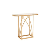 Elegant Metal Oval Marble Gold Foyer Console Table Image - 3