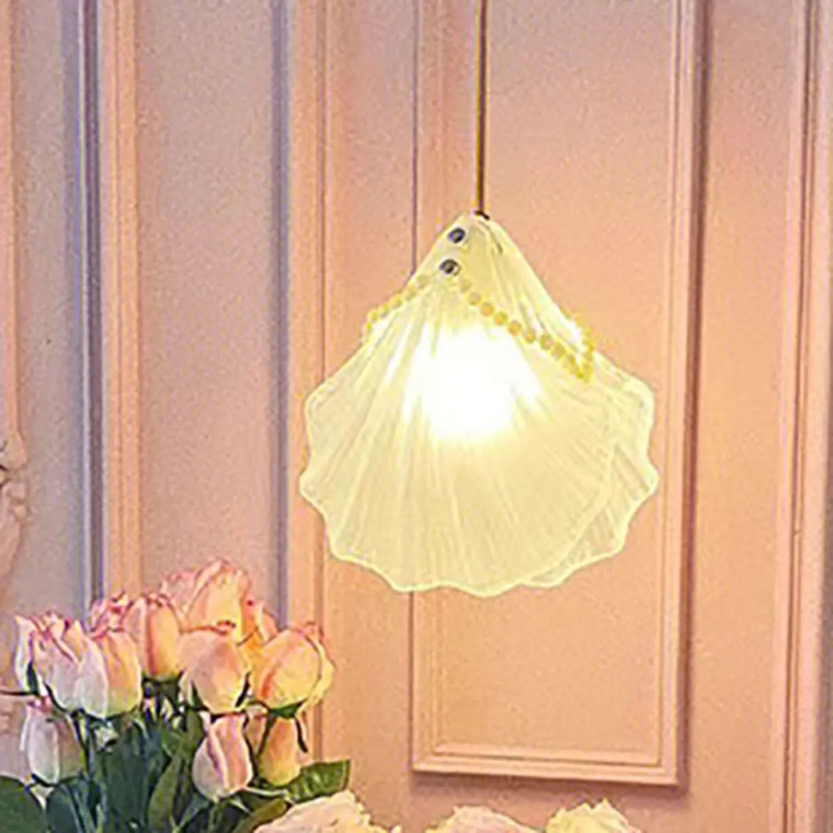 Elegant Modern Bedroom Shell Glass Pendant Light Image - 15