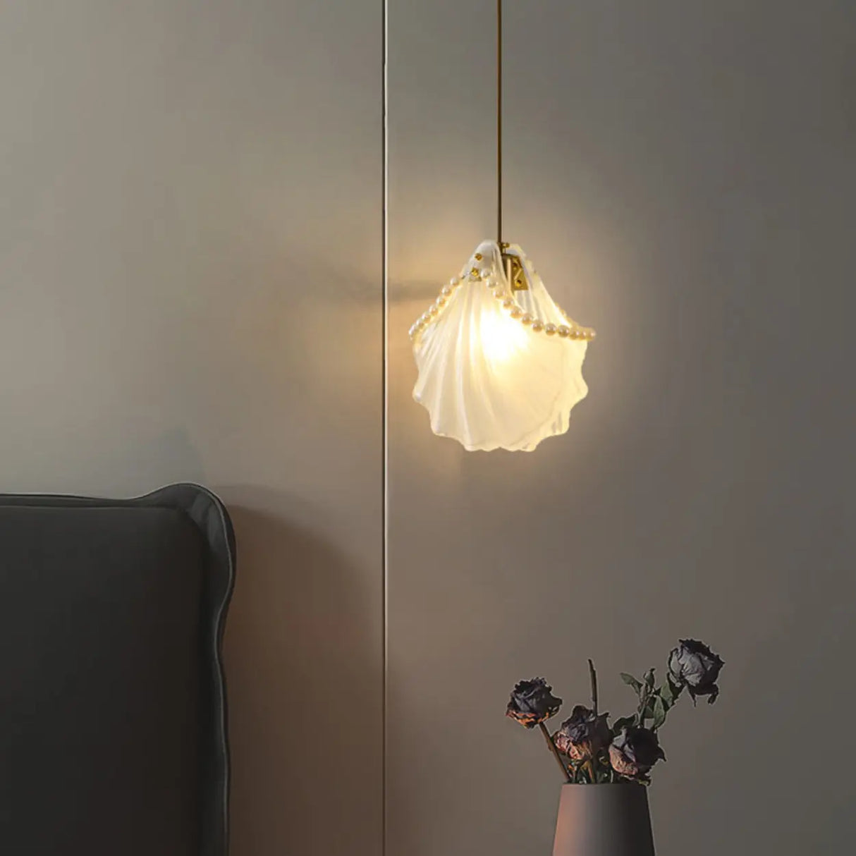 Elegant Modern Bedroom Shell Glass Pendant Light Image - 2