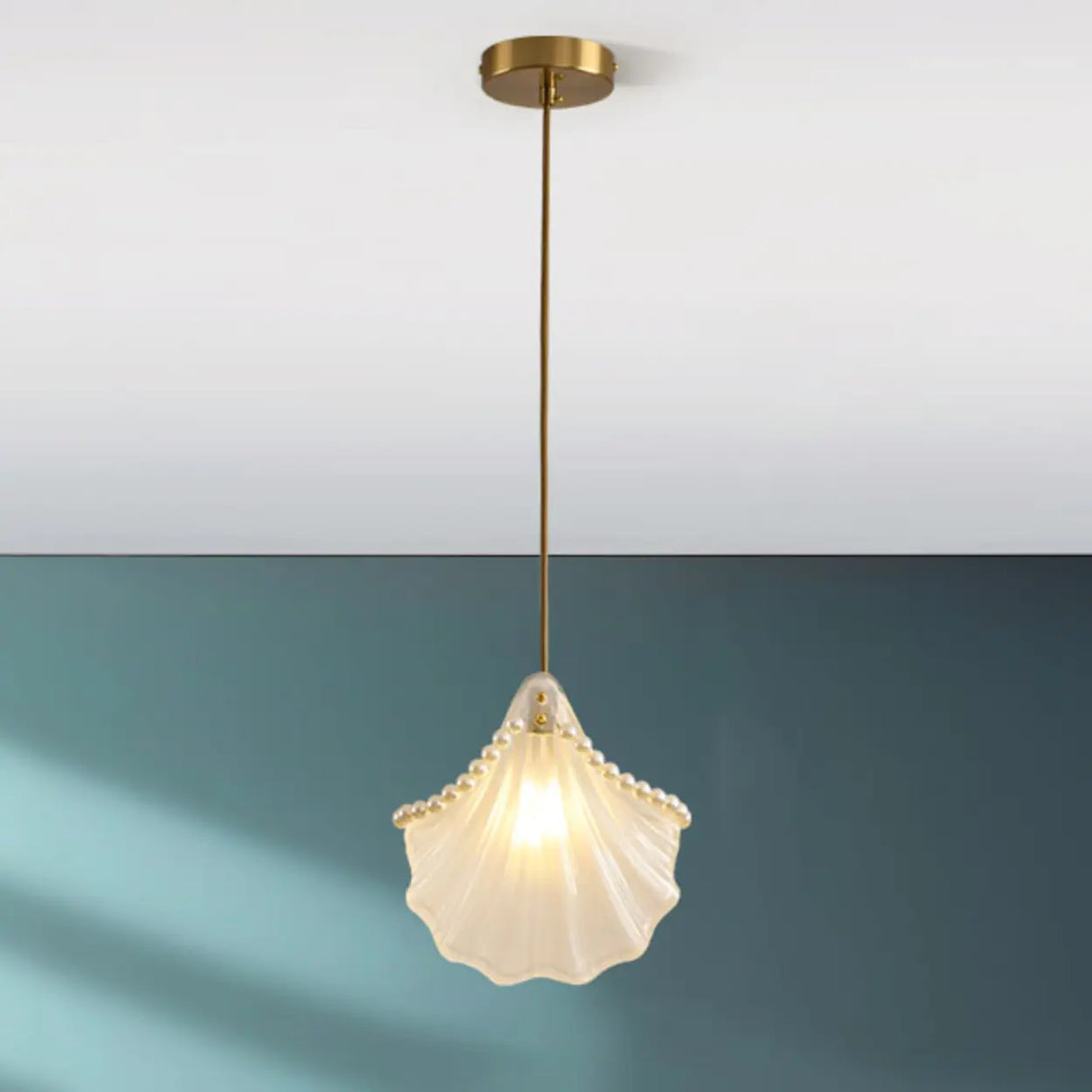 Elegant Modern Bedroom Shell Glass Pendant Light Image - 6