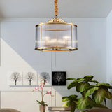 Elegant Modern Gold Ribbed Glass Drum Chandelier Image - 3