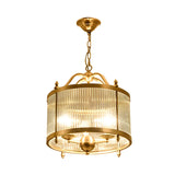 Elegant Modern Gold Ribbed Glass Drum Chandelier Image - 4
