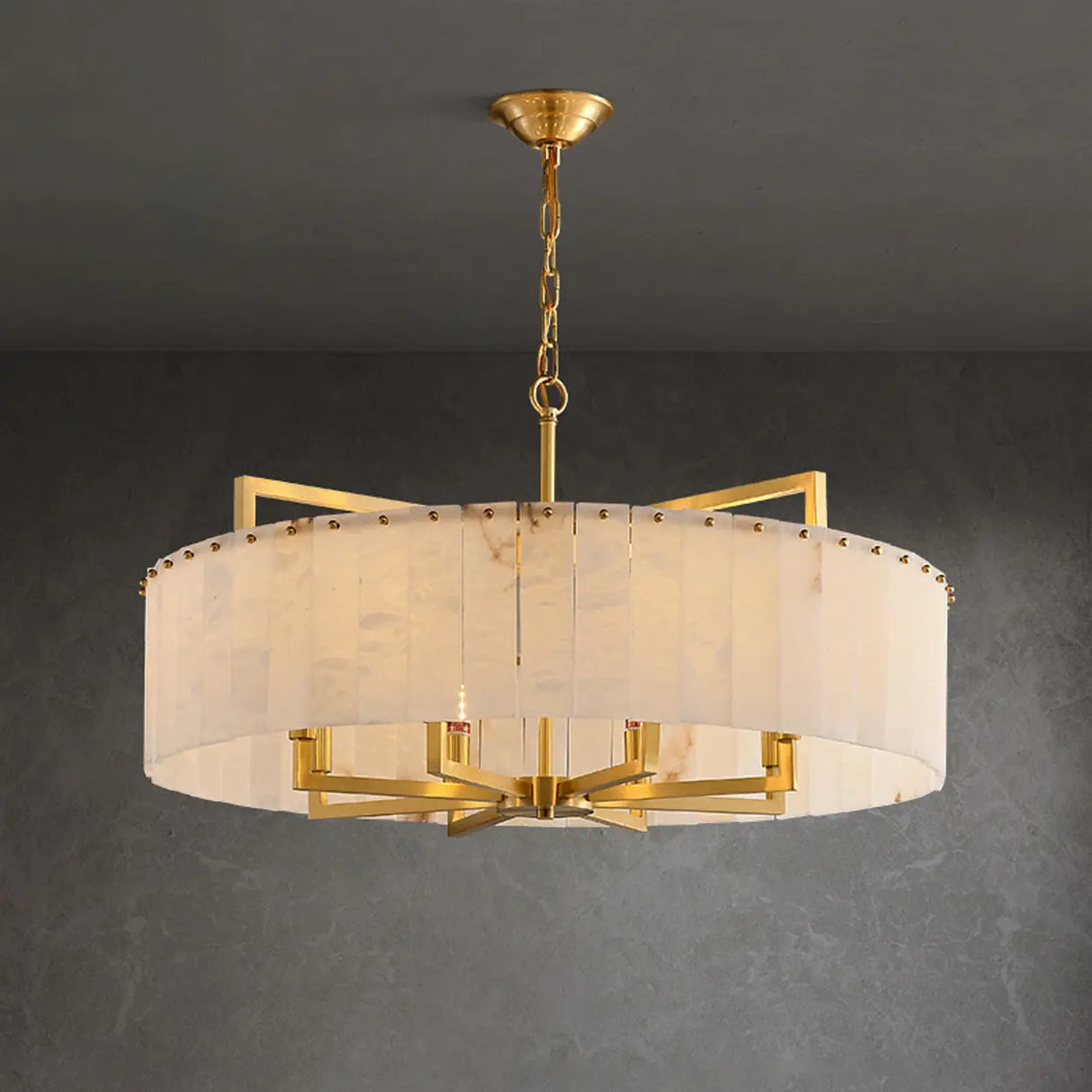 Elegant Modern Round White Stone Chandelier Living Room Image - 13