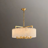 Elegant Modern Round White Stone Chandelier Living Room Image - 2