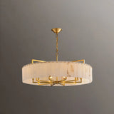 Elegant Modern Round White Stone Chandelier Living Room Image - 3