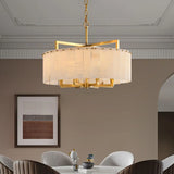 Elegant Modern Round White Stone Chandelier Living Room Image - 6