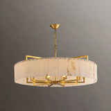 Elegant Modern Round White Stone Chandelier Living Room Image - 7