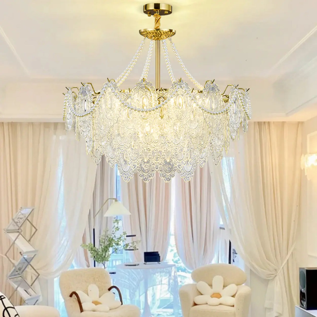 Elegant Modern Tiered Crystal Round Living Room Chandelier Image - 4