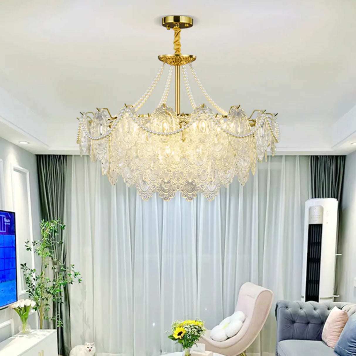 Elegant Modern Tiered Crystal Round Living Room Chandelier Image - 6