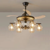 Elegant Multi-Light Glass Cover Chandelier Fan Lights Image - 5