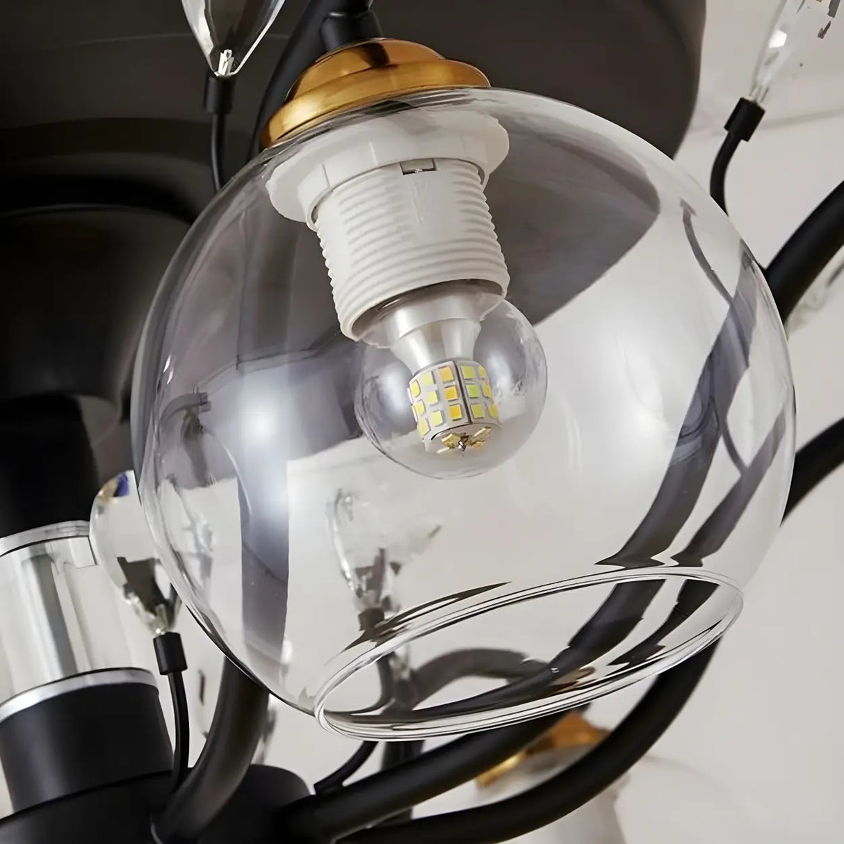 Elegant Multi-Light Glass Cover Chandelier Fan Lights Image - 8