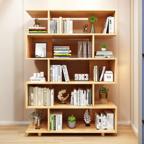 Elegant Natural Wood Vertical Open Display Bookcases Image - 1