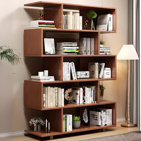 Elegant Natural Wood Vertical Open Display Bookcases Image - 2