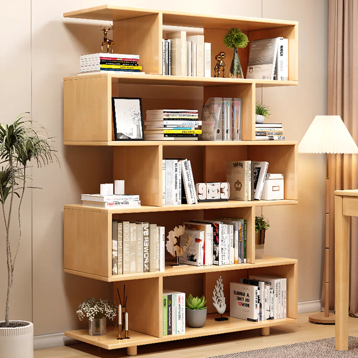Elegant Natural Wood Vertical Open Display Bookcases Image - 3