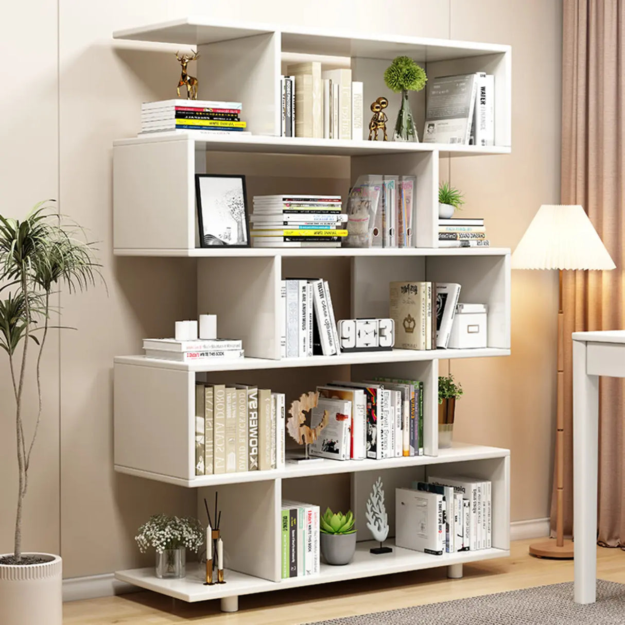 Elegant Natural Wood Vertical Open Display Bookcases Image - 4