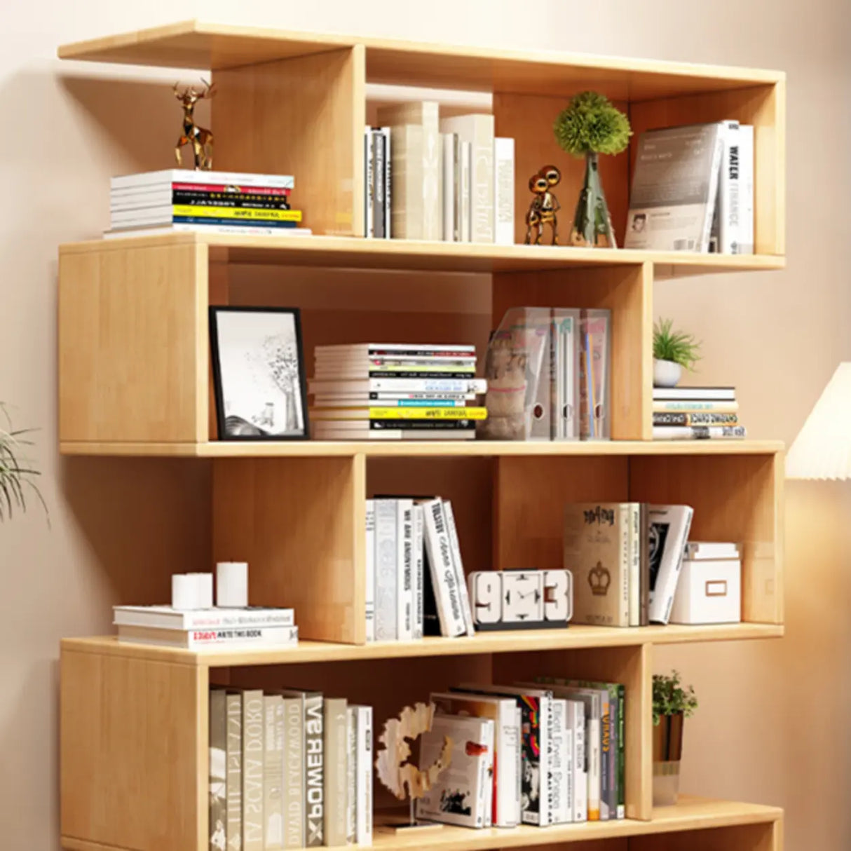 Elegant Natural Wood Vertical Open Display Bookcases Image - 5