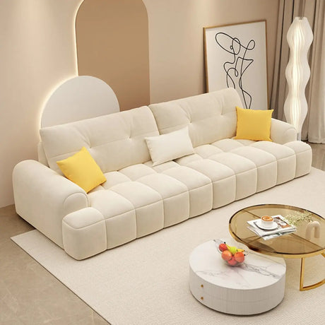 Elegant Off-White Velvet Tufted Back Recessed Arm Sofa Image - 1