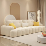 Elegant Off-White Velvet Tufted Back Recessed Arm Sofa Image - 3