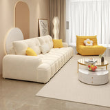 Elegant Off-White Velvet Tufted Back Recessed Arm Sofa Image - 4