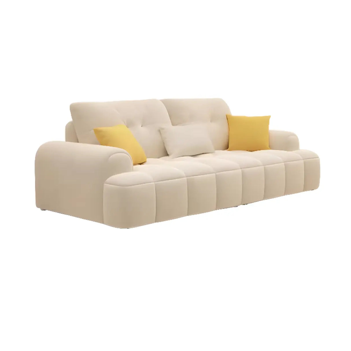 Elegant Off-White Velvet Tufted Back Recessed Arm Sofa Image - 6