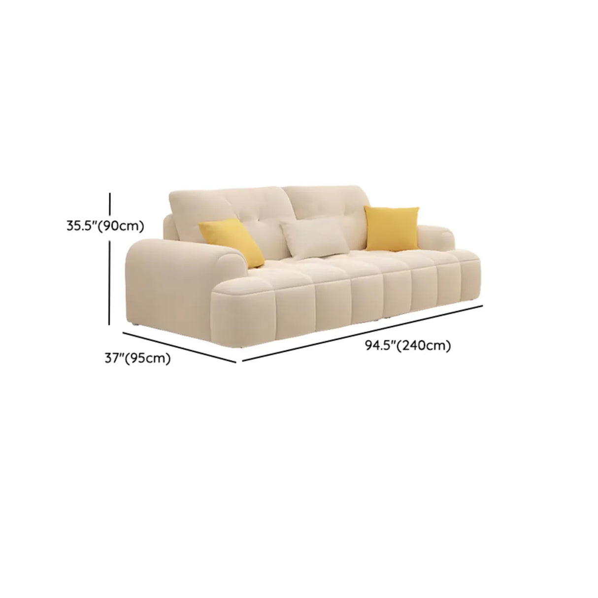 Elegant Off-White Velvet Tufted Back Recessed Arm Sofa 
